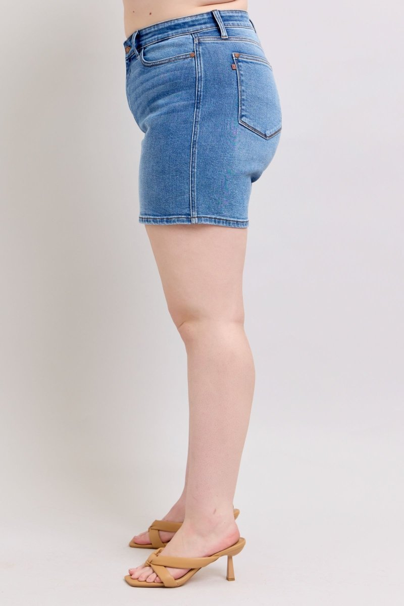 Premium Judy Blue Full Size 2 Button Denim Shorts with Pockets Plus Size