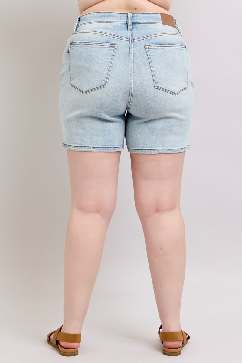 Premium Judy Blue Full Size 2 Button Denim Shorts with Pockets Plus Size