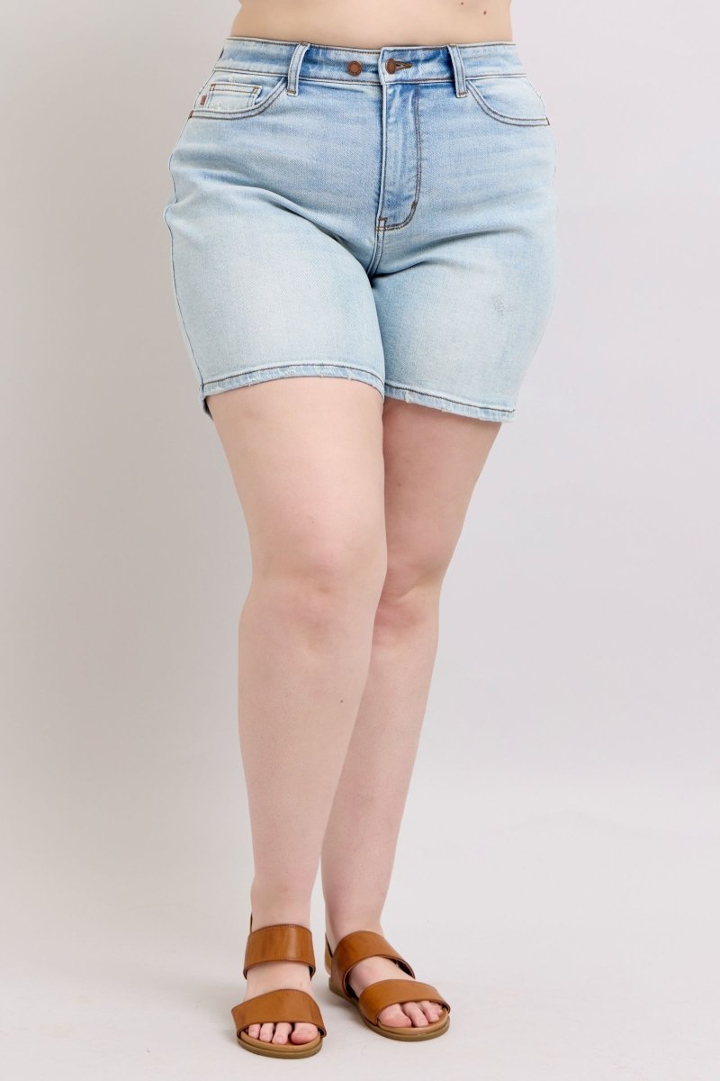 Premium Judy Blue Full Size 2 Button Denim Shorts with Pockets Plus Size
