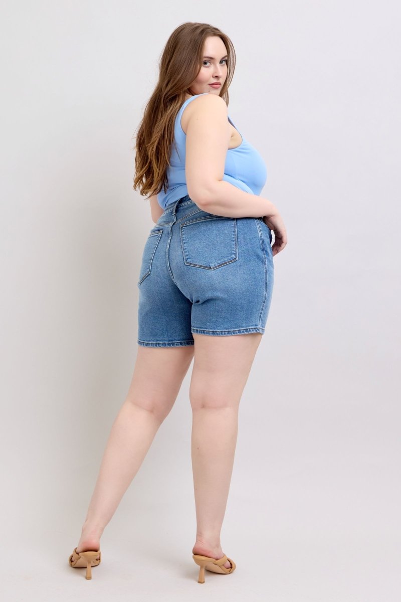 Premium Judy Blue Full Size 2 Button Denim Shorts with Pockets Plus Size
