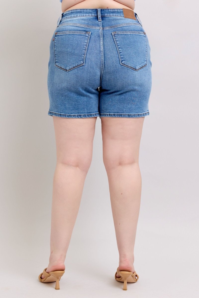 Premium Judy Blue Full Size 2 Button Denim Shorts with Pockets Plus Size
