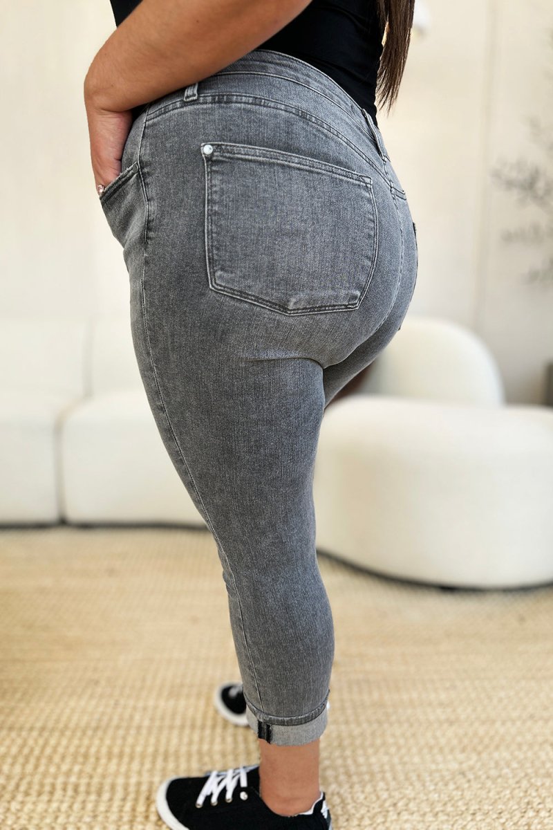 Premium Judy Blue Full Size Button Fly High Waist Cuffed Capris