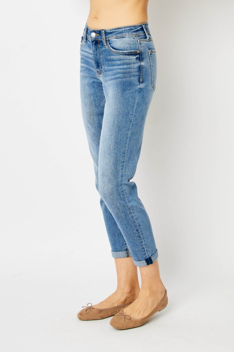 Premium Judy Blue Full Size Cuffed Hem Slim Jeans for Women