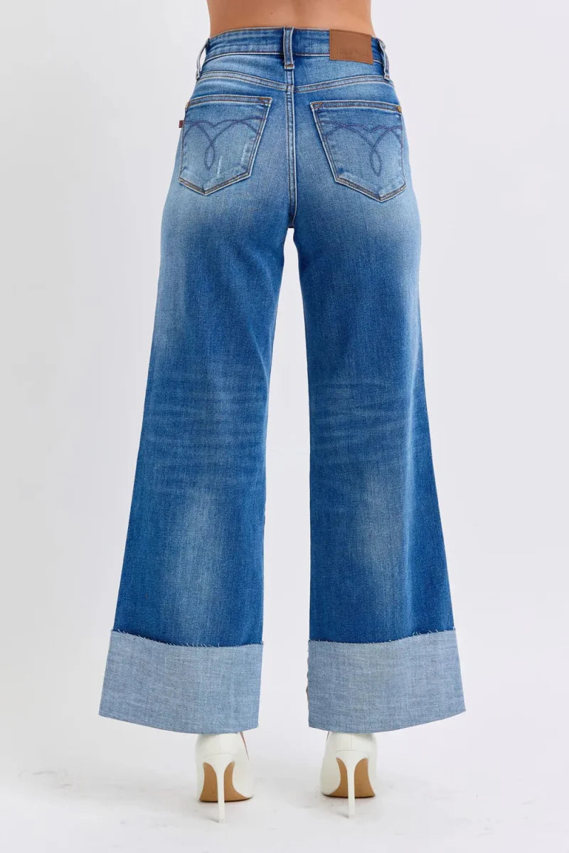 Judy Blue Full Size Distressed High Waist Wide Leg Jeans