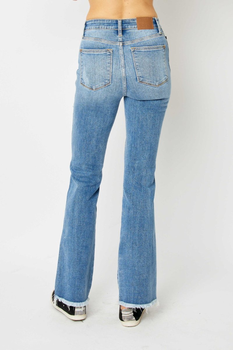 Premium Judy Blue Full Size Distressed Raw Hem Bootcut Jeans