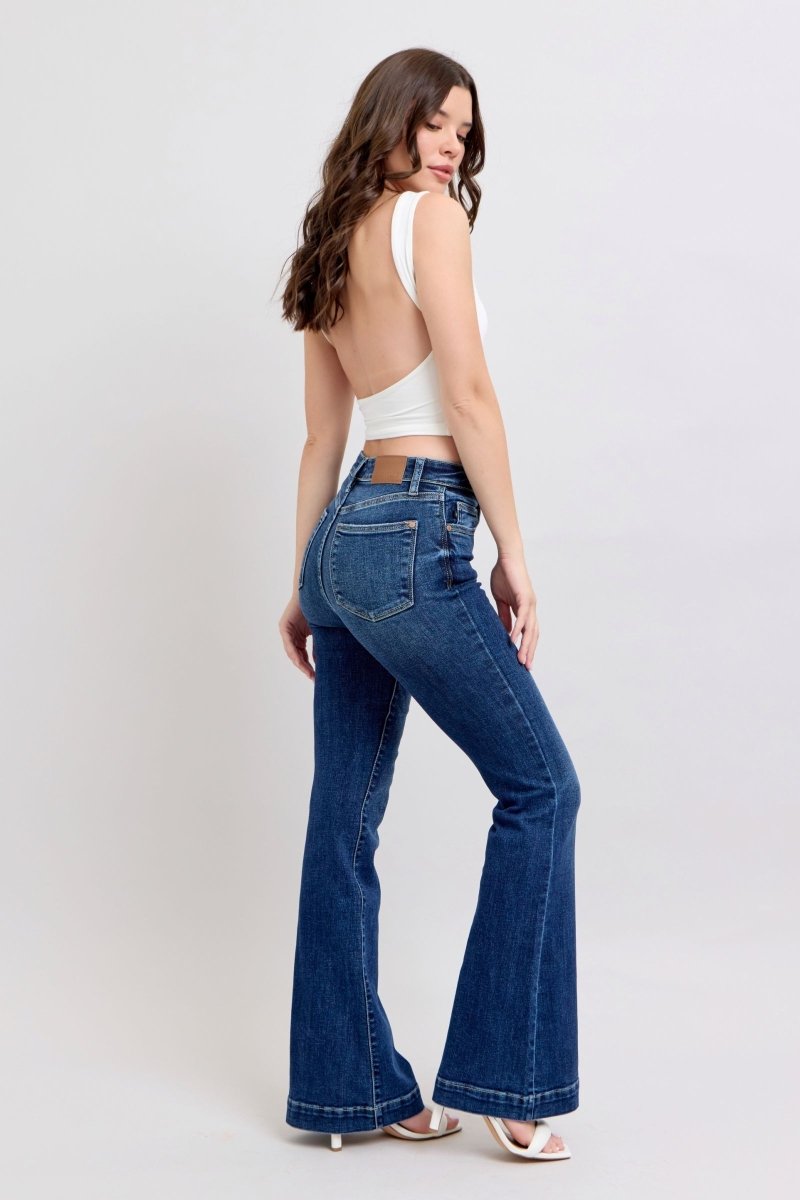 Premium Judy Blue Full Size High Rise Flare Jeans with Pockets Plus Size