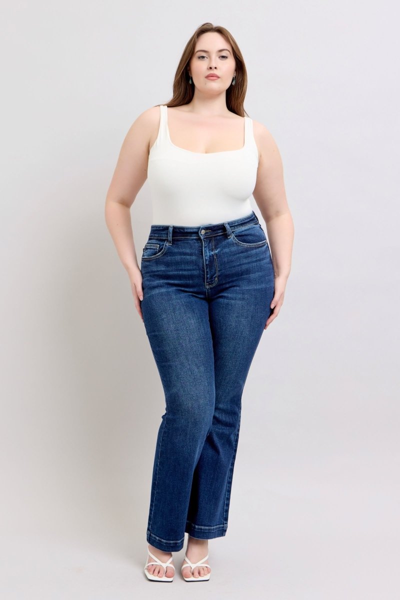 Premium Judy Blue Full Size High Rise Flare Jeans with Pockets Plus Size