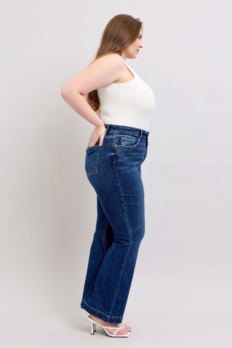 Premium Judy Blue Full Size High Rise Flare Jeans with Pockets Plus Size