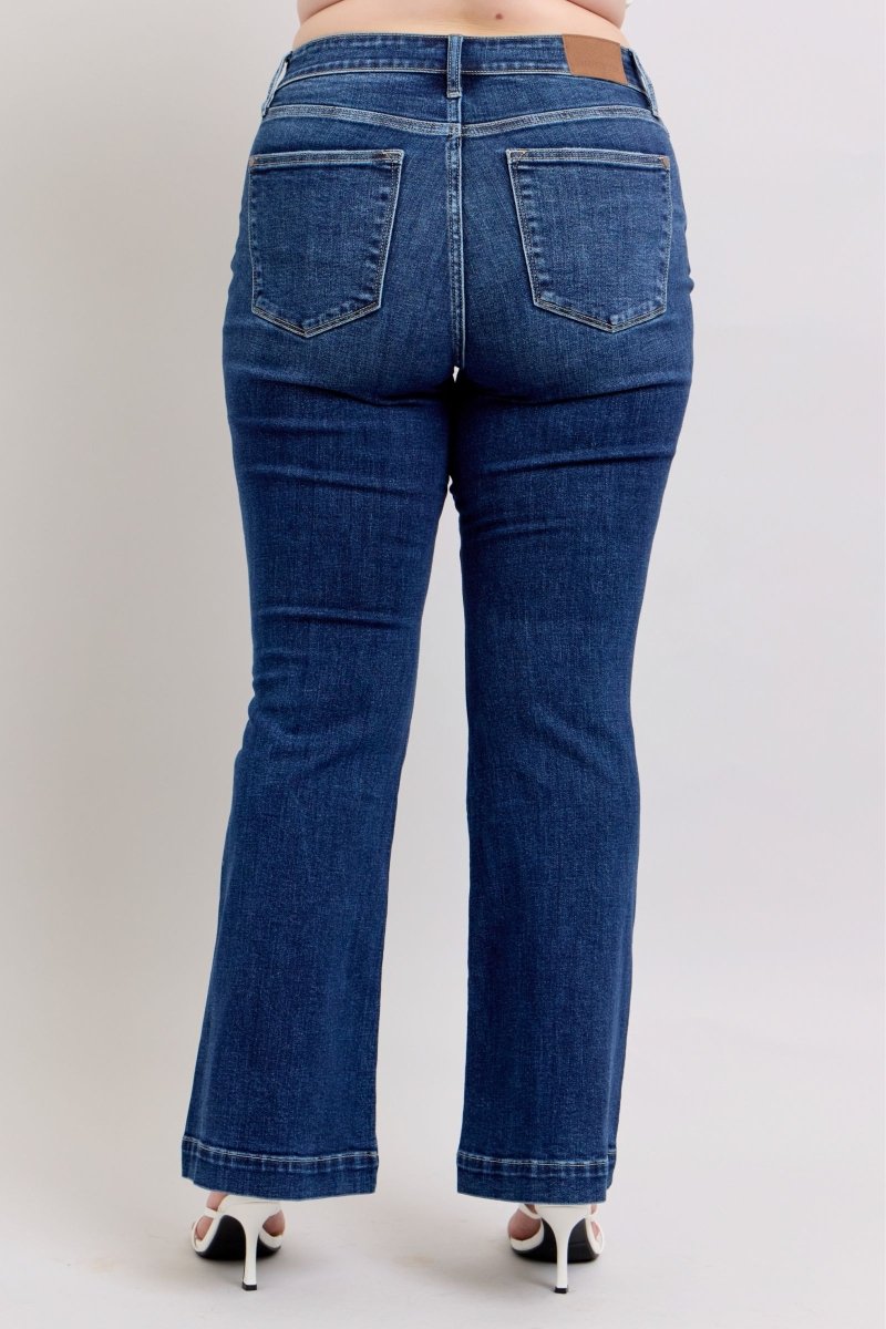 Premium Judy Blue Full Size High Rise Flare Jeans with Pockets Plus Size