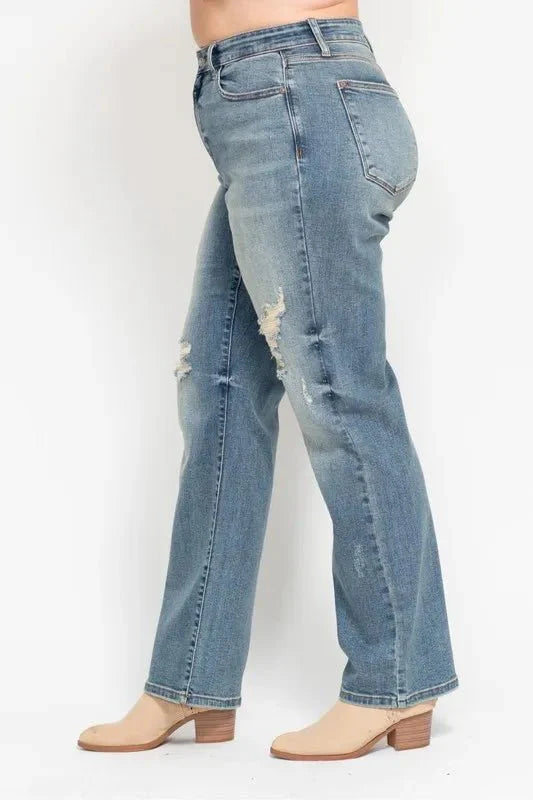 Judy Blue Full Size High Waist Distressed Dad Jean Plus Size