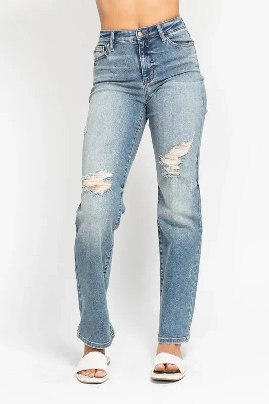 Judy Blue Full Size High Waist Distressed Dad Jean Plus Size