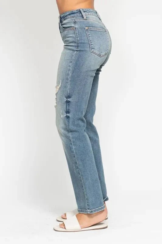 Judy Blue Full Size High Waist Distressed Dad Jean Plus Size