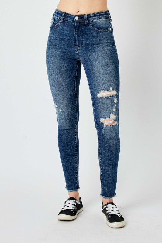 Premium Judy Blue Full Size High Waist Distressed Skinny Jeans