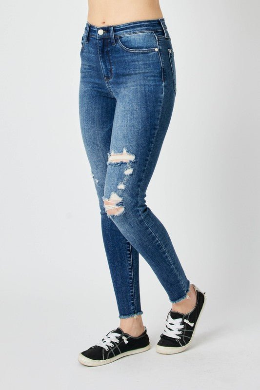 Premium Judy Blue Full Size High Waist Distressed Skinny Jeans