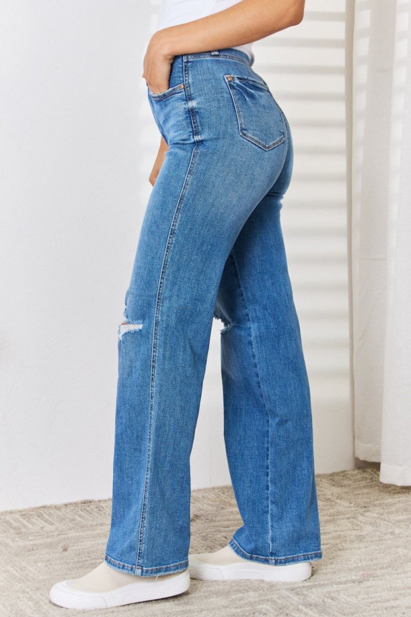 Premium Judy Blue Full Size High Waist Distressed Straight-Leg Jeans