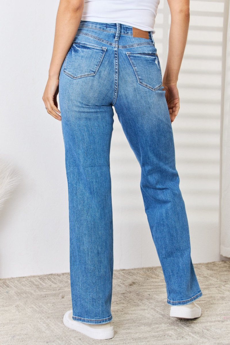 Premium Judy Blue Full Size High Waist Distressed Straight-Leg Jeans