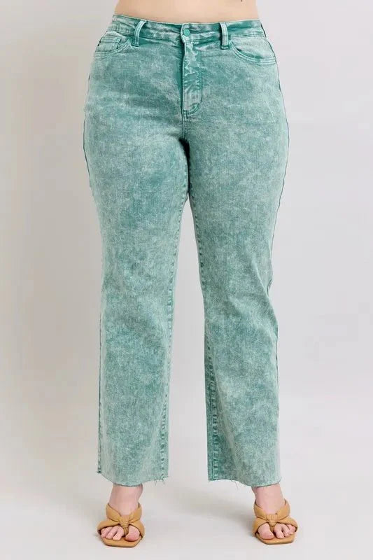 Judy Blue Full Size High Waist Garment Dyed Raw Hem Dad Jean Plus Size