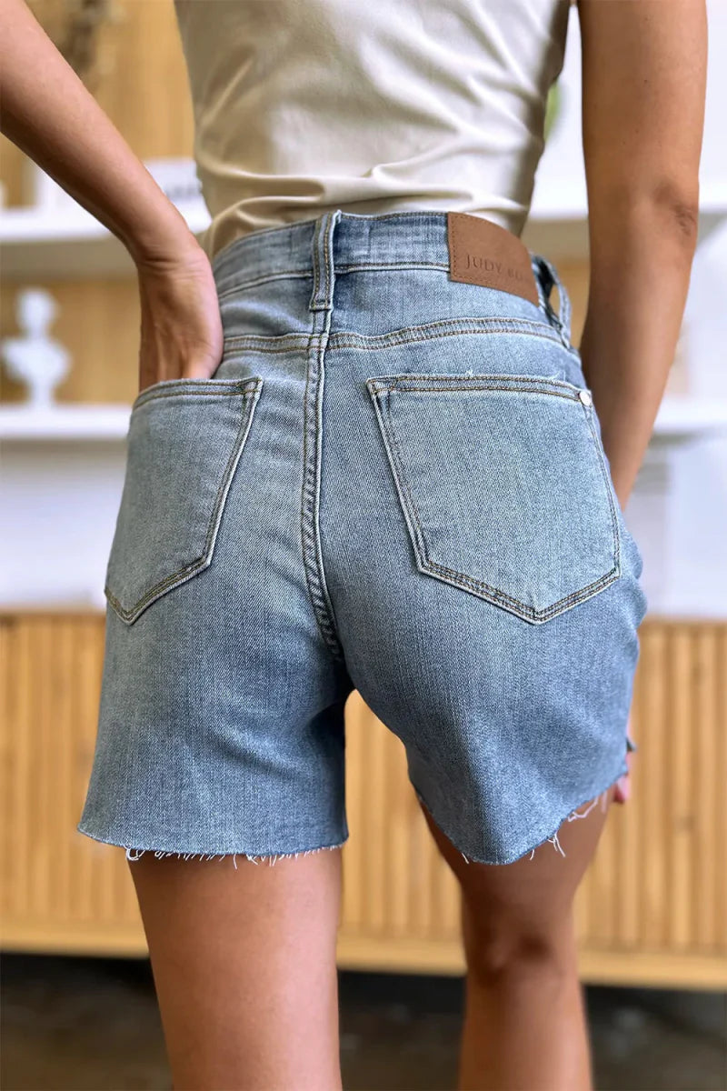 Judy Blue Full Size High Waist Raw Hem Denim Shorts for Summer