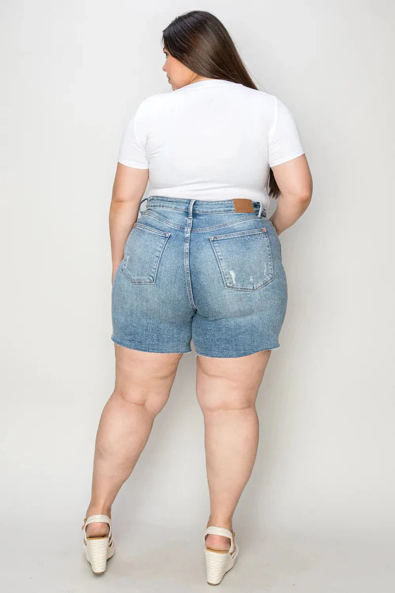 Judy Blue Full Size High Waist Raw Hem Denim Shorts for Summer