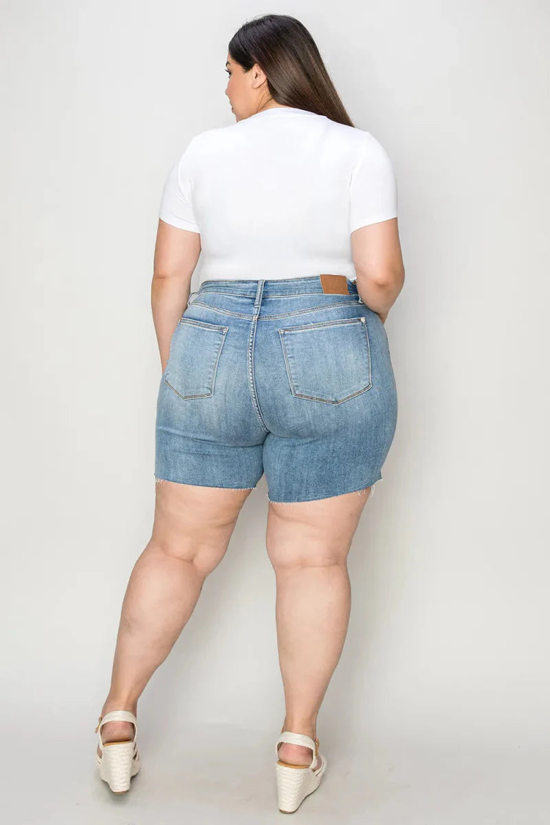 Judy Blue Full Size High Waist Raw Hem Denim Shorts for Summer
