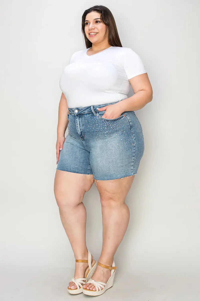 Judy Blue Full Size High Waist Raw Hem Denim Shorts for Summer
