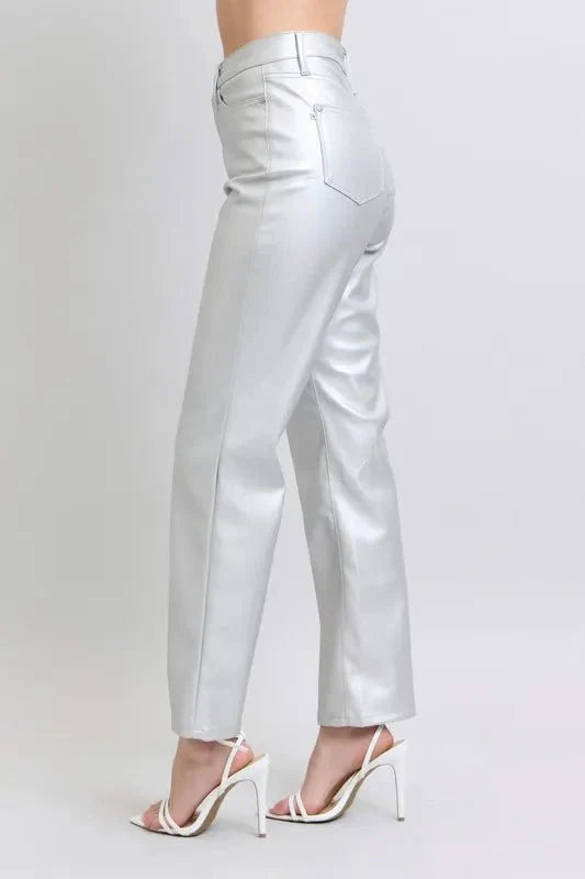 Judy Blue Full Size High Waist Silver Faux Leather Pants Plus Size