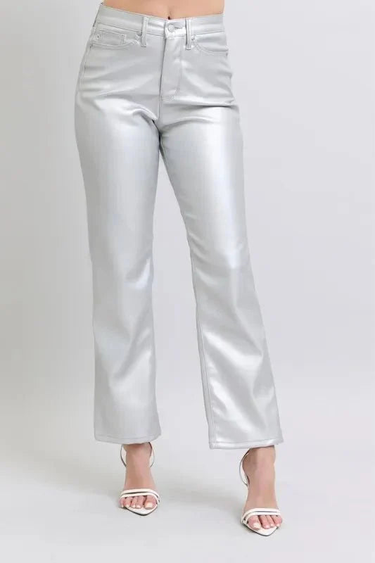 Judy Blue Full Size High Waist Silver Faux Leather Pants Plus Size