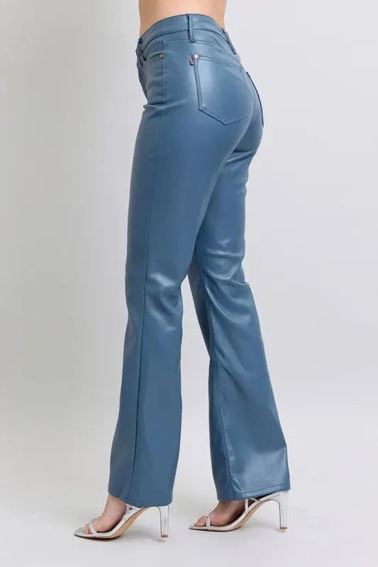 Judy Blue Full Size High Waist Tummy Control Faux Leather Bootcut Pants Plus Size