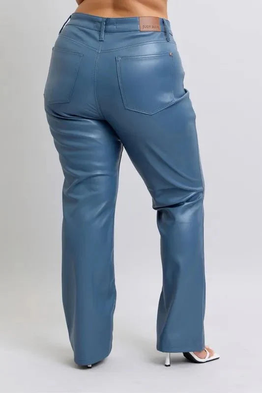 Judy Blue Full Size High Waist Tummy Control Faux Leather Bootcut Pants Plus Size