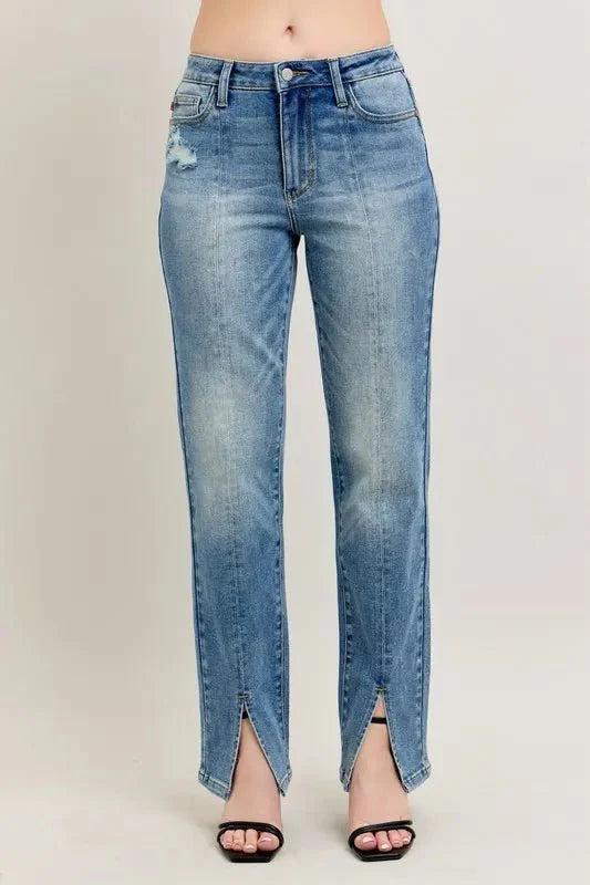 Judy Blue Full Size High Waist Vintage Wash Front Seam Slit Plus Size