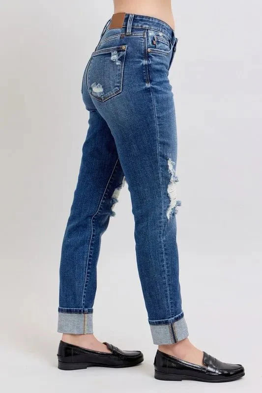 Judy Blue Full Size Mid Rise Boyfriend Destroy Jeans Plus Size