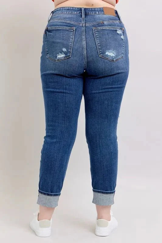 Judy Blue Full Size Mid Rise Boyfriend Destroy Jeans Plus Size