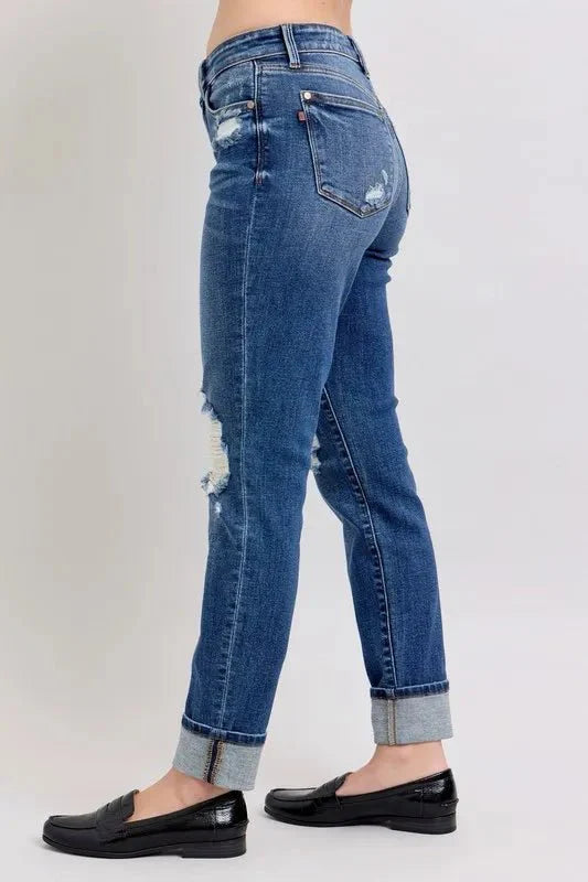 Judy Blue Full Size Mid Rise Boyfriend Destroy Jeans Plus Size