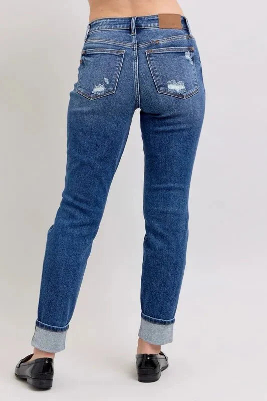 Judy Blue Full Size Mid Rise Boyfriend Destroy Jeans Plus Size