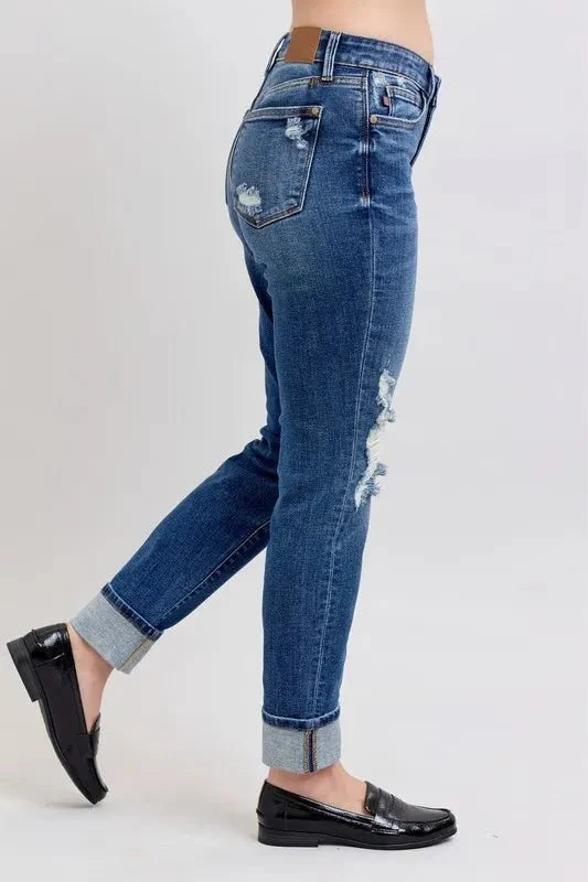 Judy Blue Full Size Mid Rise Boyfriend Destroy Jeans Plus Size