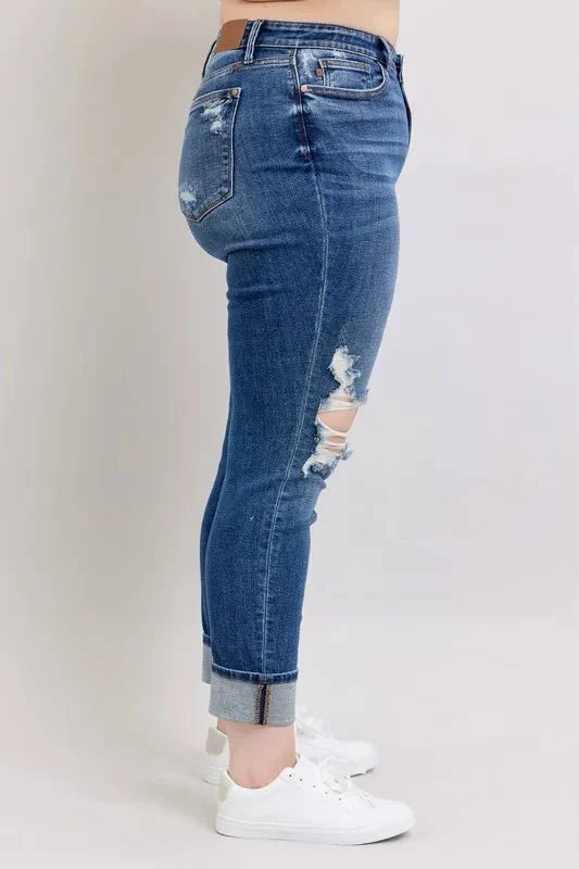 Judy Blue Full Size Mid Rise Boyfriend Destroy Jeans Plus Size