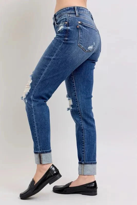 Judy Blue Full Size Mid Rise Boyfriend Destroy Jeans Plus Size