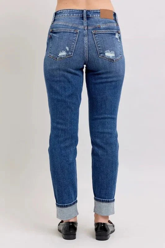 Judy Blue Full Size Mid Rise Boyfriend Destroy Jeans Plus Size