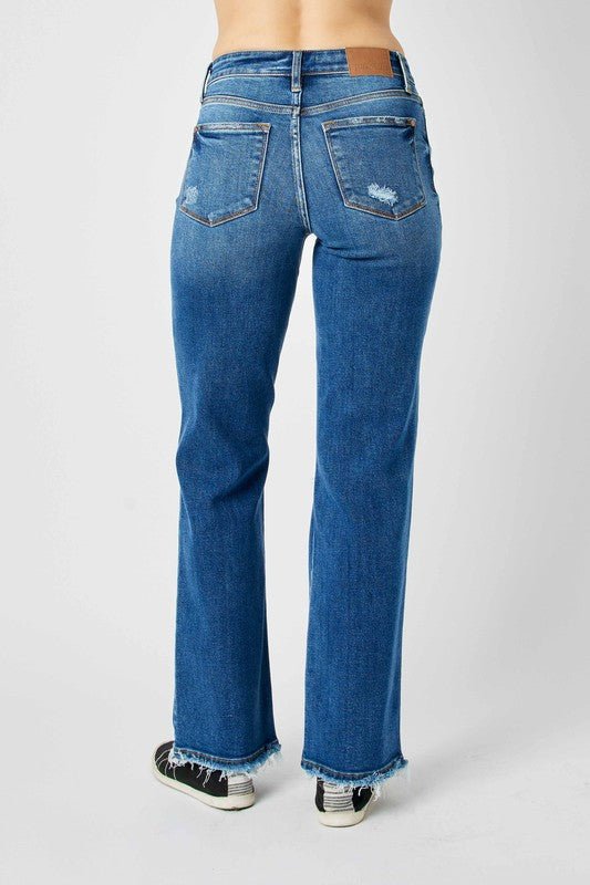 Premium Judy Blue Full Size Mid Rise Distressed Raw Hem Jeans