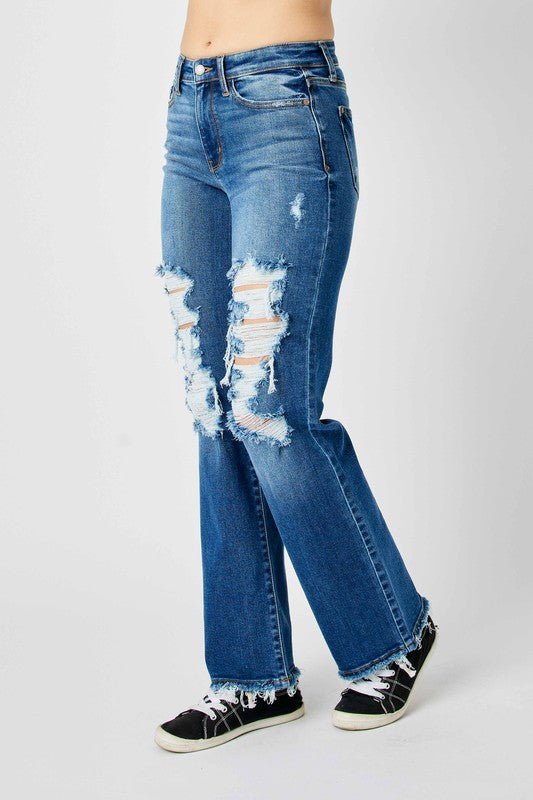 Premium Judy Blue Full Size Mid Rise Distressed Raw Hem Jeans