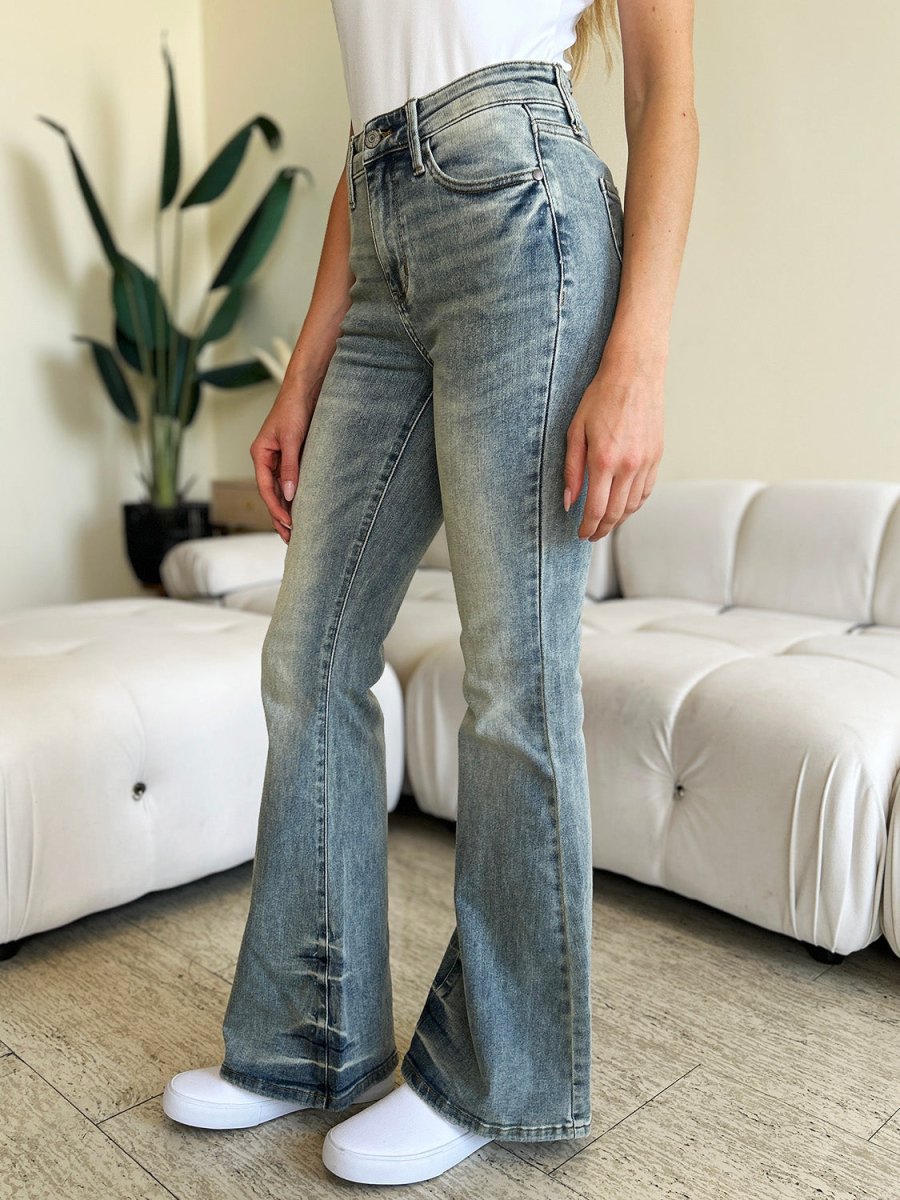 Premium Judy Blue Full Size Mid Rise Flare Jeans for Women