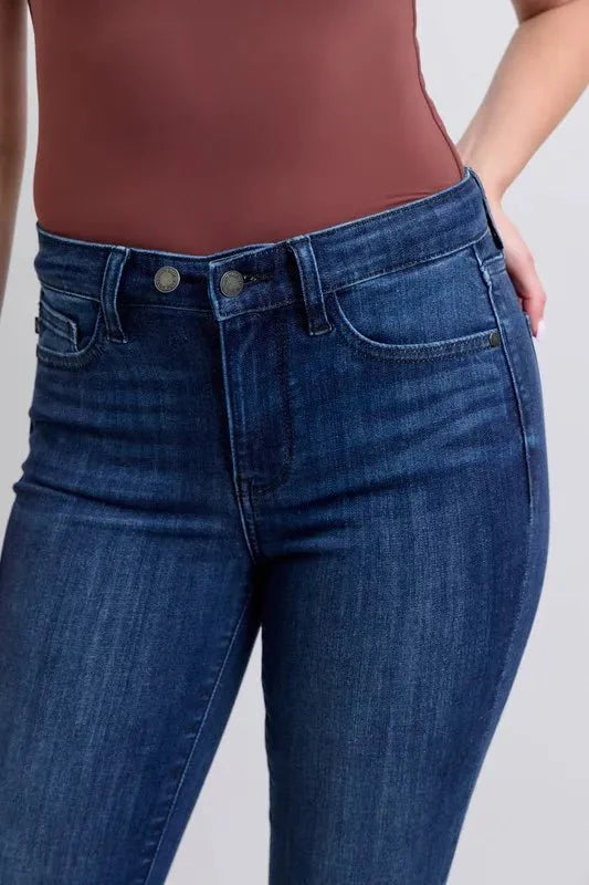 Judy Blue Full Size Mid Rise Skinny Jeans with Raw Hem Plus Size