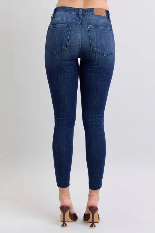 Judy Blue Full Size Mid Rise Skinny Jeans with Raw Hem Plus Size