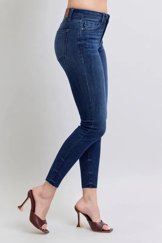 Judy Blue Full Size Mid Rise Skinny Jeans with Raw Hem Plus Size