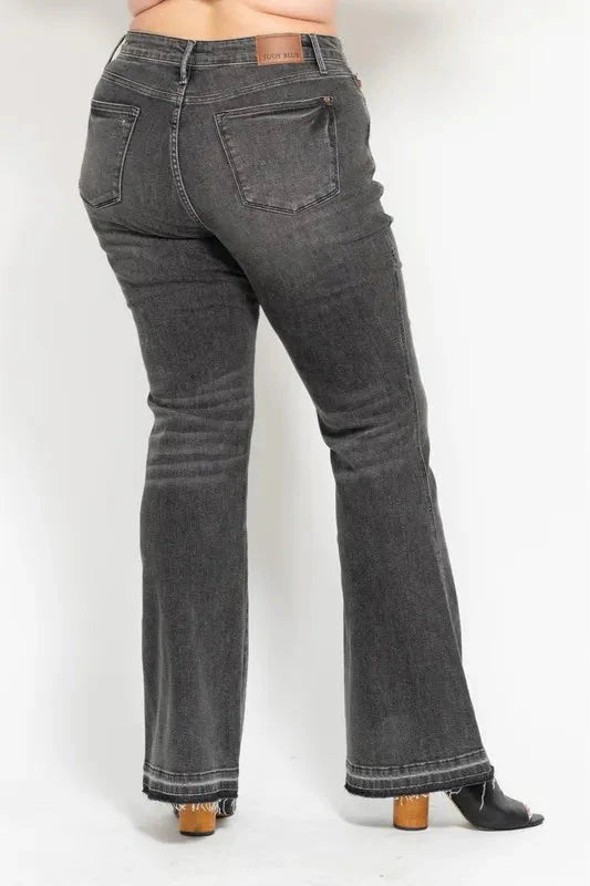Judy Blue Full Size Mid Rise Tummy Control Washed Gray Flare Jeans Plus Size