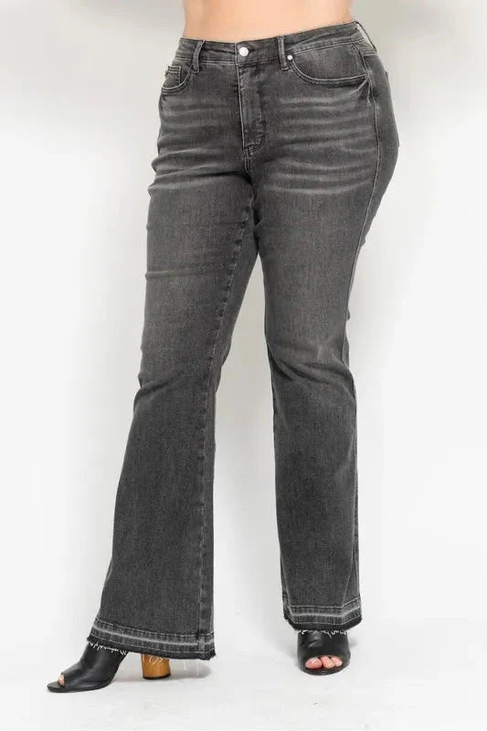 Judy Blue Full Size Mid Rise Tummy Control Washed Gray Flare Jeans Plus Size