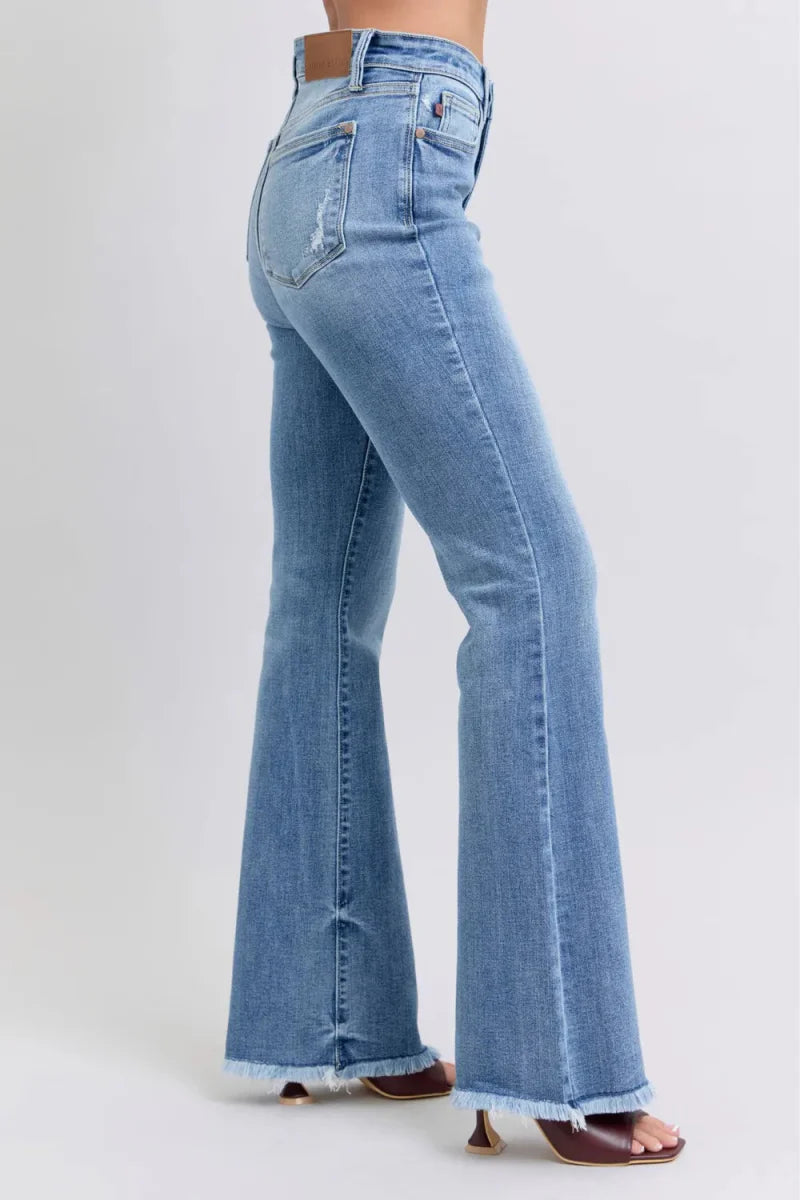 Judy Blue Full Size Raw Hem High Rise Bootcut Jeans for Women