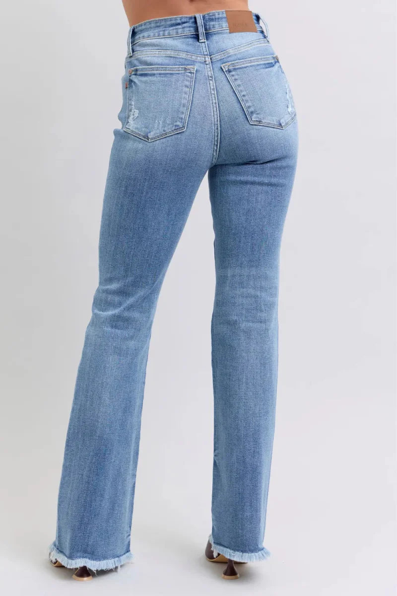 Judy Blue Full Size Raw Hem High Rise Bootcut Jeans for Women