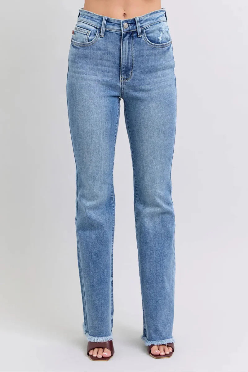 Judy Blue Full Size Raw Hem High Rise Bootcut Jeans for Women