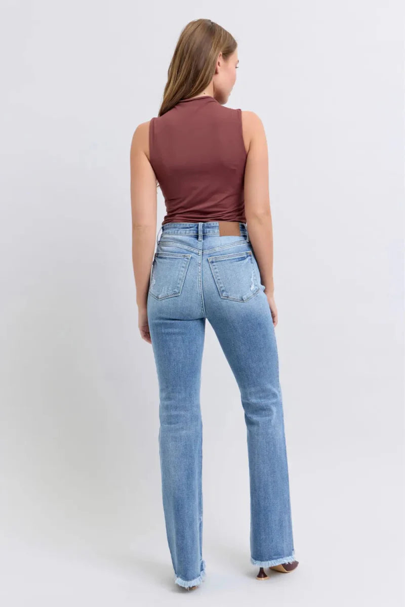 Judy Blue Full Size Raw Hem High Rise Bootcut Jeans for Women